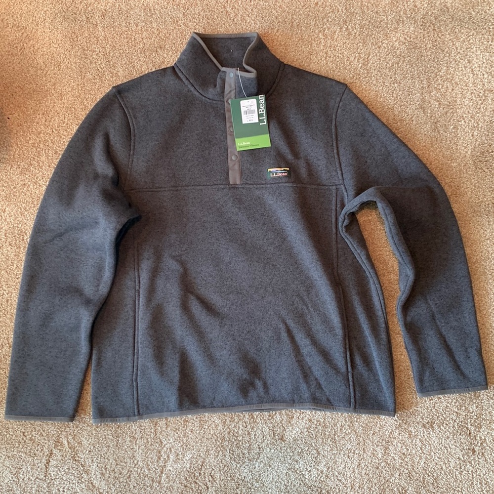 Men's L.L.Bean Sweater Fleece Pullover Charcoal Gray Heather Size Large NWT